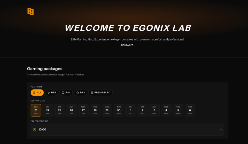 Preview of Egonixlab venue booking page